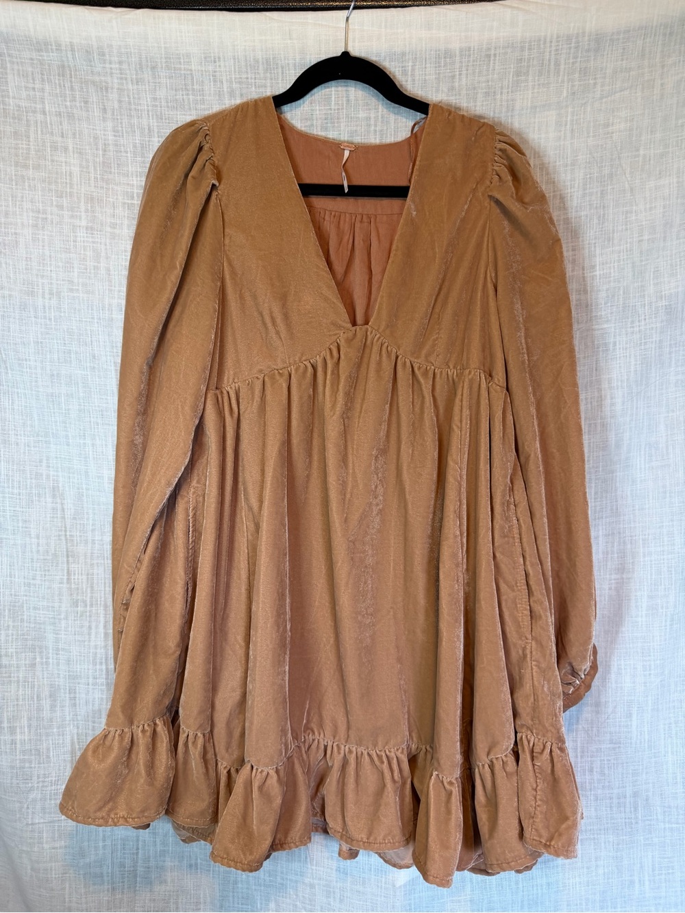 Free People Estella Copper Blush Velvet Mini Dress Ruffle Size S Romantic - Picture 3 of 13